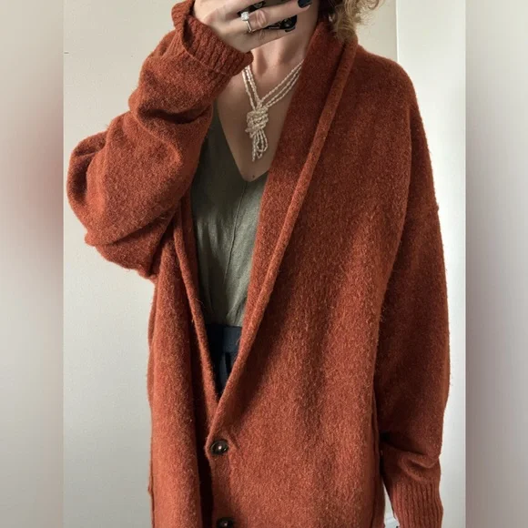 FREE PEOPLE Eucalyptus Oversized Cardigan In Mustard size S - Picture 4 of 16